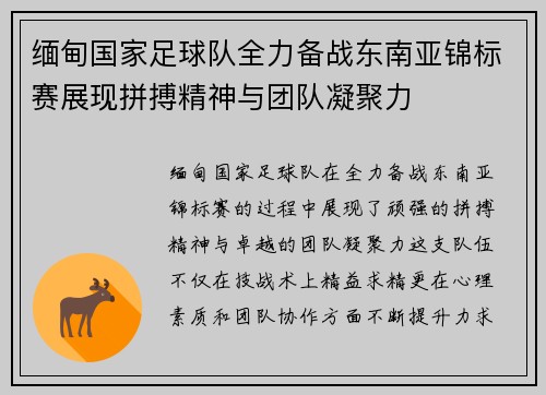 缅甸国家足球队全力备战东南亚锦标赛展现拼搏精神与团队凝聚力
