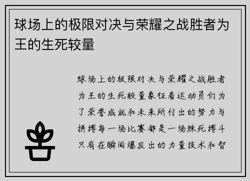球场上的极限对决与荣耀之战胜者为王的生死较量