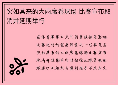 突如其来的大雨席卷球场 比赛宣布取消并延期举行