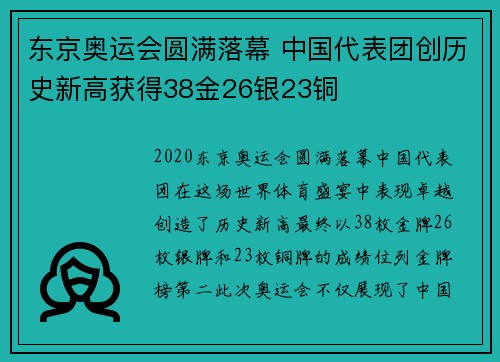 东京奥运会圆满落幕 中国代表团创历史新高获得38金26银23铜