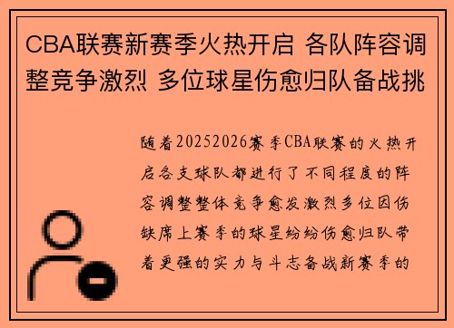 CBA联赛新赛季火热开启 各队阵容调整竞争激烈 多位球星伤愈归队备战挑战